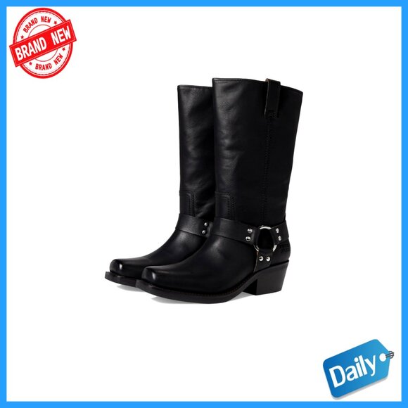 Vegan Leather Harness Boots Size 12 1.5 Inch Heel Mid-Calf